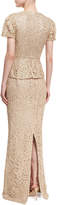 Thumbnail for your product : Rachel Gilbert Short-Sleeve Lace Peplum Gown