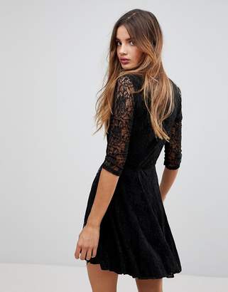 Wal G Lace Wrap Front Skater Dress