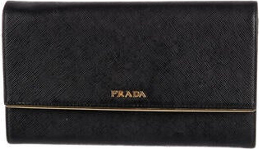 Prada Saffiano Metal Leather Full Metal Flap Bar Wallet on Chain