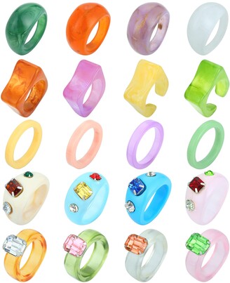 Cute Resin Acrylic Rings Trendy Indie Rings Jewelry Stackable Finger Knuckle Rings Set GYSONG Chunky Y2K Colorful Rings for Women Teen Girls 