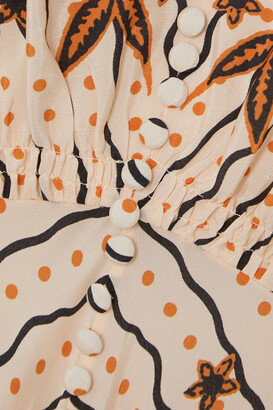 Saloni Lea Button-embellished Printed Silk Crepe De Chine Midi Dress