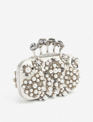 Alexander McQueen Jewel-embellished four-ring satin box clutch bag