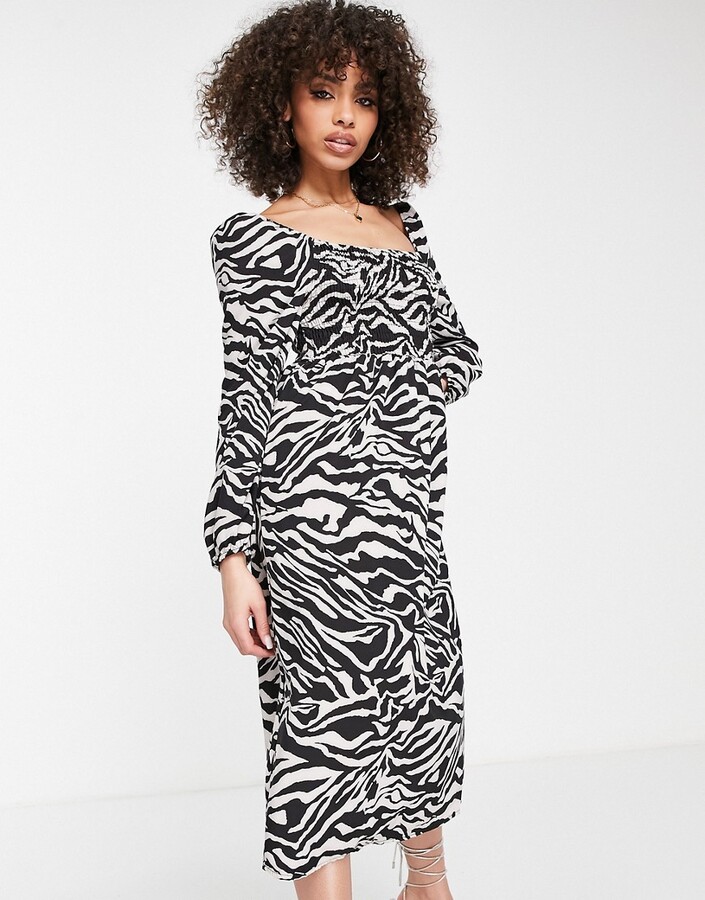 I SAW IT FIRST long sleeve ruched midi dress in zebra print - ShopStyle