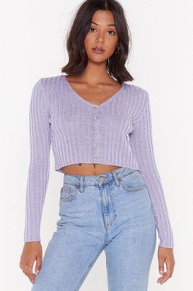 Nasty Gal Womens Ribbed V Neck Cropped Cardigan - Purple - L