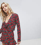 Thumbnail for your product : Glamorous Tall Playsuit With Frill Shorts And Bow Front In Cherry Blossom Polka Dot