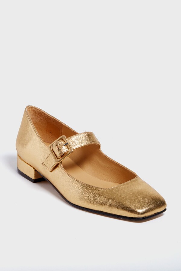 Penelope Chilvers Gold Leather Low Mary Janes - ShopStyle Flats
