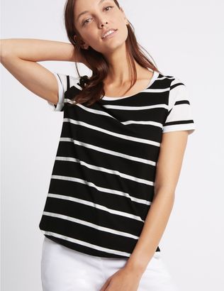 Marks and Spencer Pure Cotton Block Striped T-Shirt