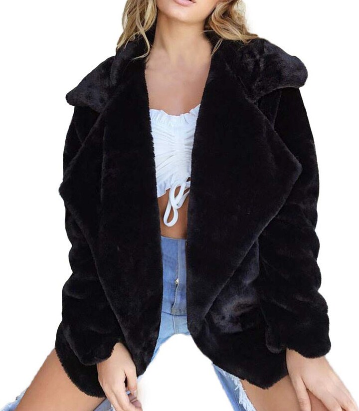 Ulanda Womens Faux Fur Coat Big Hooded Long Fuzzy Jacket Casual Winter Coats Jackets Overcoat Outwear Peacoat