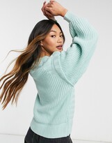 Thumbnail for your product : ASOS DESIGN jumper in mixed rib with shoulder detail in green