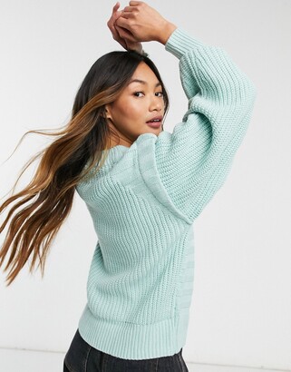 ASOS DESIGN jumper in mixed rib with shoulder detail in green