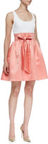 Thumbnail for your product : Aidan Mattox Sleeveless Combo Bow-Tie Belt Cocktail Dress, Ivory/Apricot