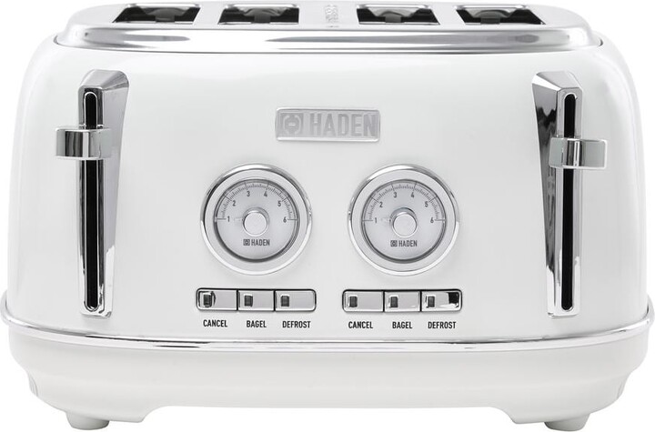 Haden Dorset 1500-Watt 4-Slice Ivory White Wide Slot Retro Toaster with Removable Crumb Tray and Browning Control