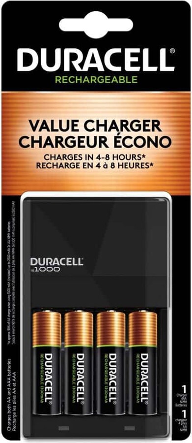 Duracell Rechargeable Ion Speed 1000 NiMh Battery Charger with AA Batteries Included (4-Pack)