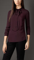 Thumbnail for your product : Burberry Pleat and Bow Silk Tunic Shirt