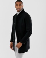 wool stand up collar coat in black