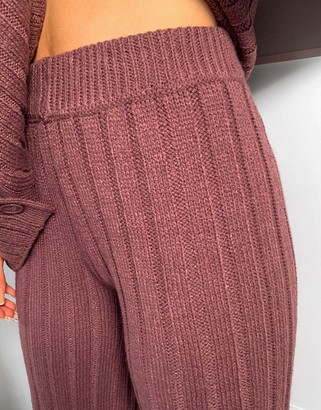 ASOS DESIGN lounge co-ord knitted wide rib pants in brown