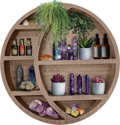 Loon Peak Wooden Crescent Moon Wall Shelf - Boho Home Decor Hanging Display Shelf For Bedroom Living Room Nursery - Handcrafted Storage Shelf For Crystals Pl