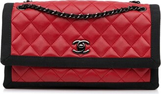 Vintage Chanel 23cm Black Quilted Lambskin “CC” Turnlock Full Flap Shoulder  Bag