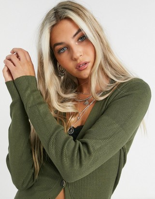 Object Nina button front cropped knit cardigan in green