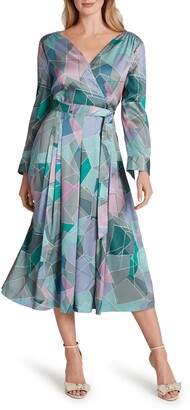 Tahari Long Sleeve Geometric Midi Dress