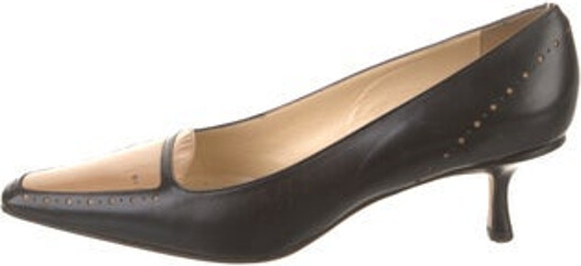 Jimmy Choo Leather Pumps Black Semi-Pointed Toes with Lasercut Accents