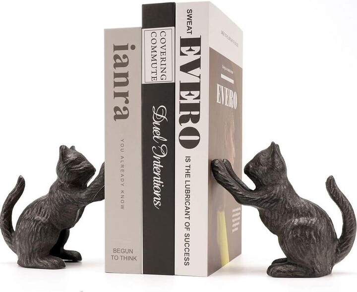 Black 5 in. x 3 in. Metal Vintage Cat Bookend, 1-Pair
