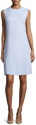 Nina Ricci Sleeveless Jewel-Neck Linen Sheath Dress, Oxford Blue
