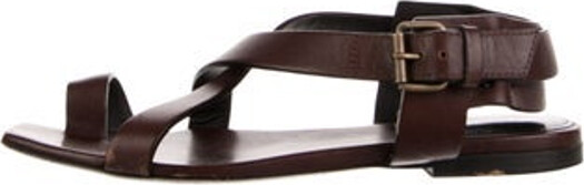 Saint Laurent Leather Slingback Sandals Brown Multistrap & Buckle Closure at Ankles