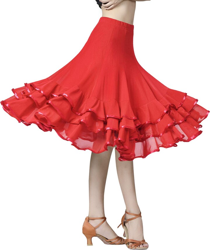 Z&X Women's Ballroom Dancing 364 Degree Long Swing Latin Salsa Rumba  Flamenco Dance Skirts for Practice Red - ShopStyle