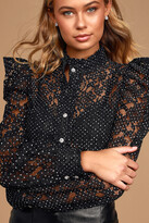 Thumbnail for your product : Lulus Respect Black and White Lace Button-Up Polka Dot Top