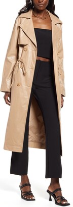 Open Edit Faux Leather Trench Coat
