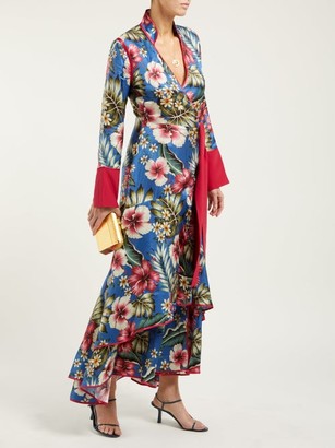 F.R.S For Restless Sleepers Hydros Floral-print Satin Wrap Dress - Blue Multi