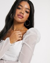 Thumbnail for your product : In The Style ruched mesh puff sleeve mini dress in white