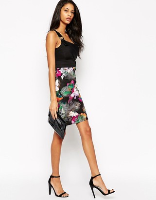 Lipsy 2 In 1 Pencil Dress With Printed Skirt And D Ring Detail