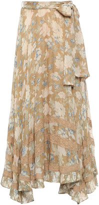 Zimmermann Asymmetric Belted Floral-print Silk-chiffon Skirt