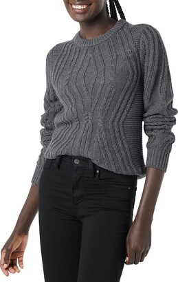 Essentials Womens 100% Cotton Crew Neck Cocoon Cable Sweater 