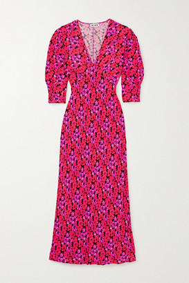 Rixo Zadie Floral-print Crepe De Chine Midi Dress - Pink