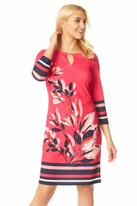 Roman Originals Women Floral Stripe Print Shift Dress - Ladies Everyday  Daytime Smart Casual Evening Spring Summer Party Workwear Special Event 3/4  Sleeves Knee Length Dress - Fuschia - Size 10 - ShopStyle