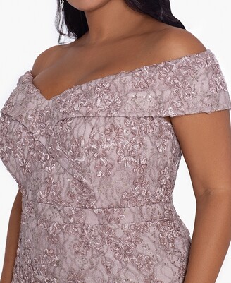 Xscape Evenings Plus Size Embellished Lace Off-The-Shoulder Gown