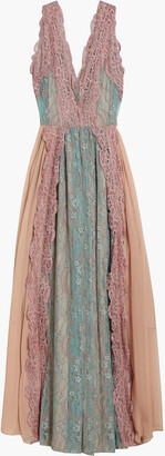 Alexis Rosalia paneled crepon, crocheted and corded lace maxi dress