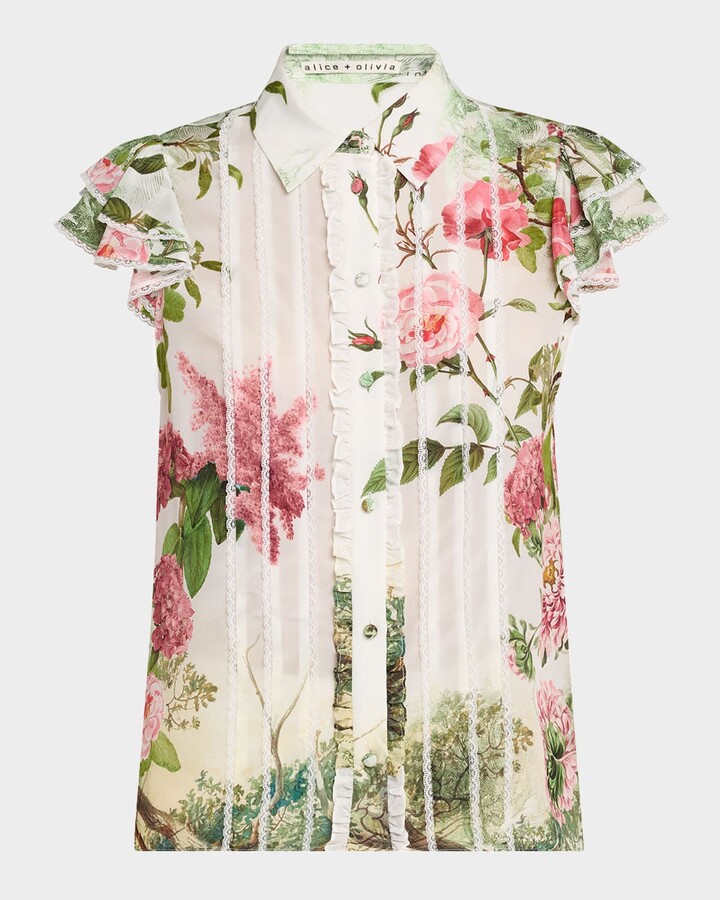 Alice + Olivia Rose Whisper Minda Button-Front Blouse