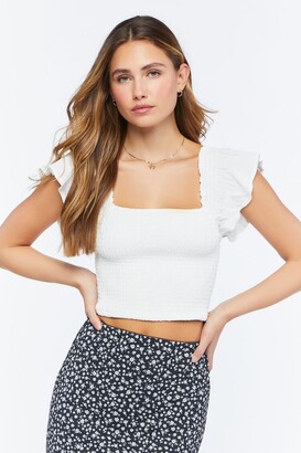 Forever 21 Butterfly-Sleeve Smocked Crop Top - ShopStyle