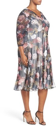 Komarov Plus Size Women's Print Three-Quarter Sleeve Chiffon A-Line Dress
