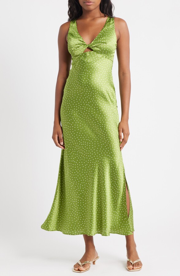 Topshop Polka Dot Twist Front Satin Midi Dress