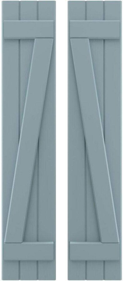 Ekena Millwork 10-1/2-in W x 40-in H Americraft 3 Board Exterior Real Wood Joined Board and Batten Shutters w/Z-Bar Peaceful Blue