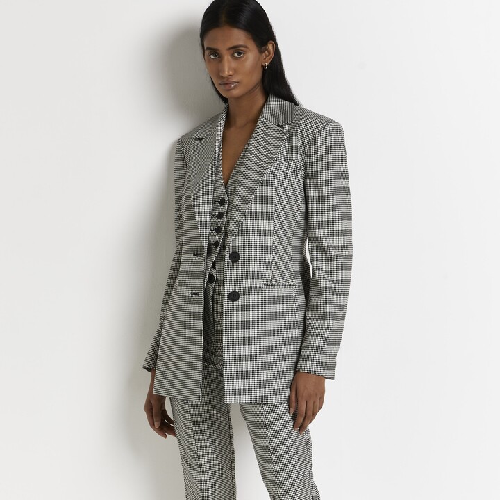 River Island Womens Black dogtooth tailored blazer ShopStyle