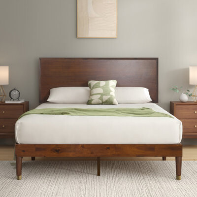 Hermes Contemporary Modern Solid Wood Platform Bed with Adjustable Headboard
