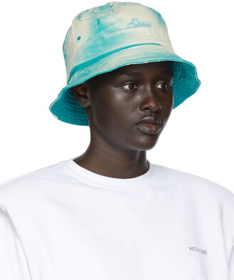 we11done Blue Iridescent Logo Hand-Bleached Bucket Hat