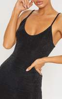 Thumbnail for your product : PrettyLittleThing Black Sheer Strappy Textured Glitter Bodycon Dress