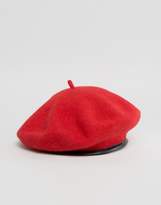 Thumbnail for your product : ASOS DESIGN Wool Beret In Red With Leather Look Bound Edge